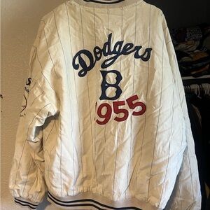Dodgers 1955 Vintage Style Pinstripe Jacket - White/Navy/Red